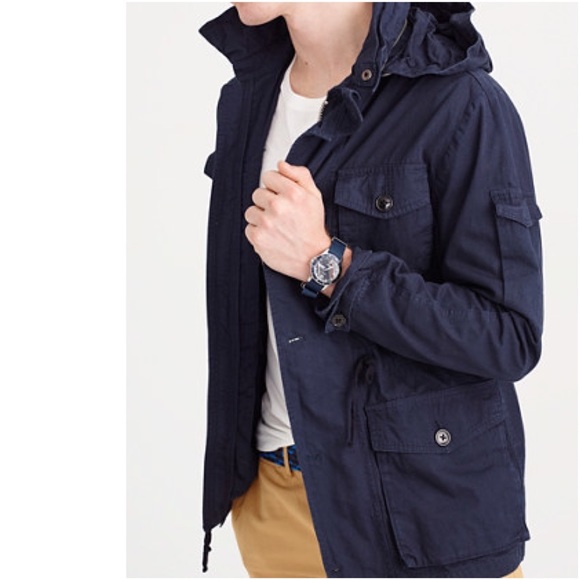 New J. CREW Medium Men's Field Mechanic Jacket Navy Blue Coat Hooded Military M - Picture 9 of 11